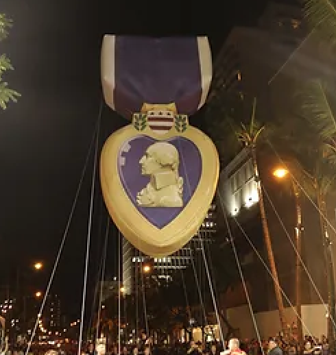 Purple Heart float at the Pearl Harbor Memorial Parade